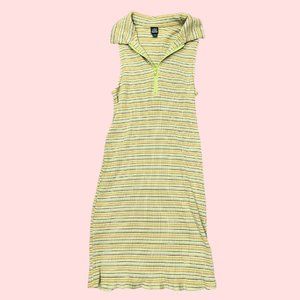 Green Striped Collared Polo Mini Dress.